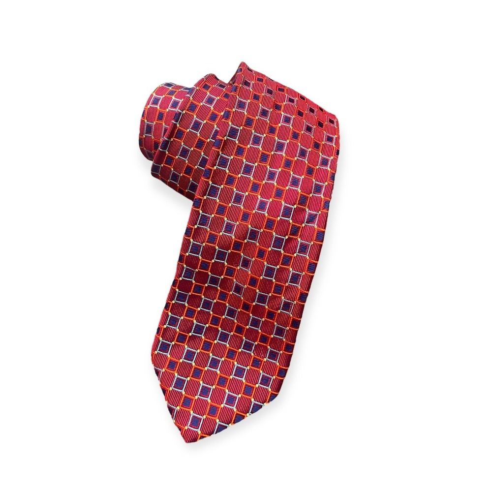 Holland &‎ Sherry London Red Geo Print Hand Made Silk Men's Tie (61" L x 3.5" W)